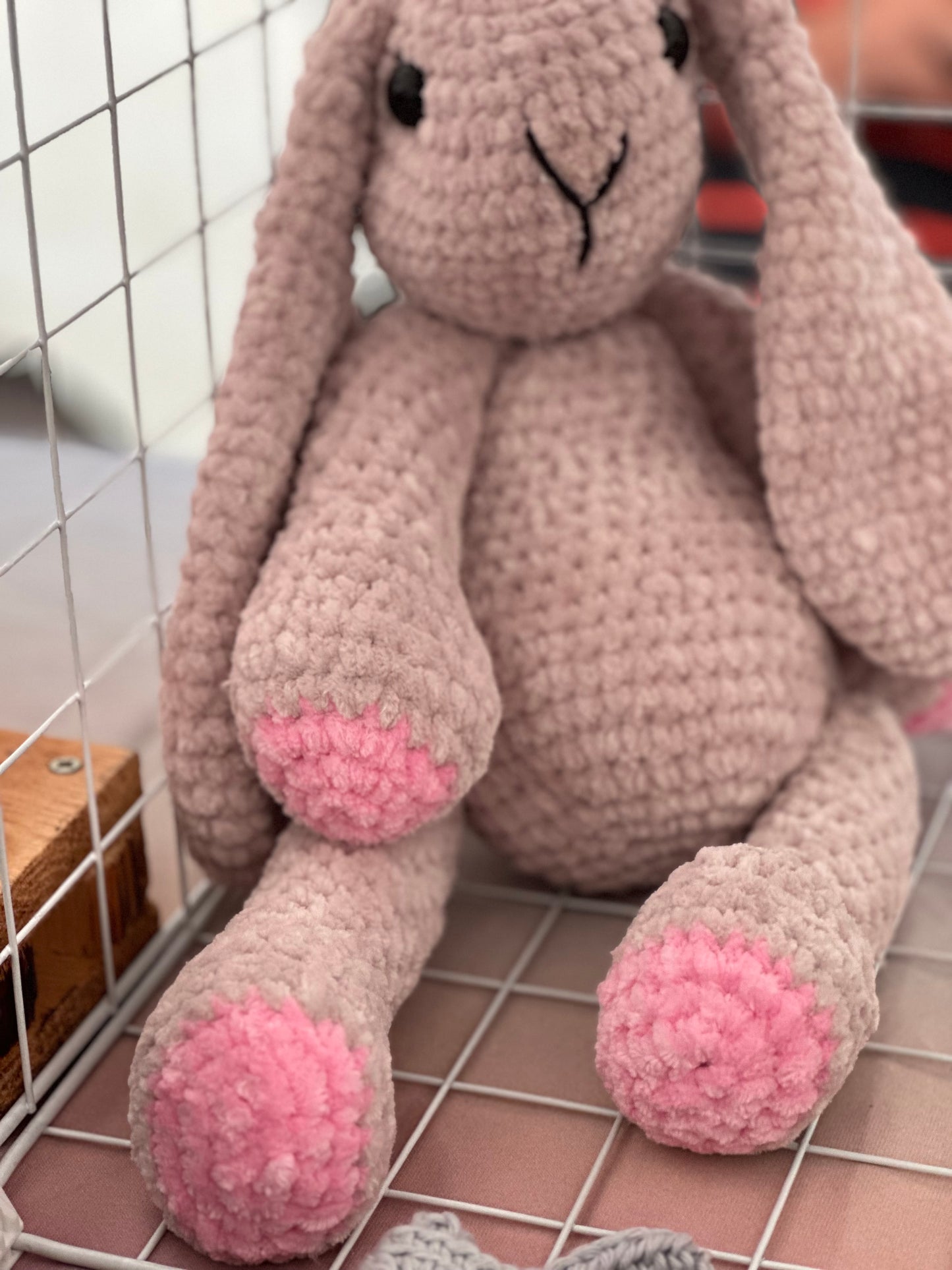 Rachael Rabbit, crochet Rabbit, handmade, cotton and chenille, animal, cute, gift, Christmas, gift ideas, recycled