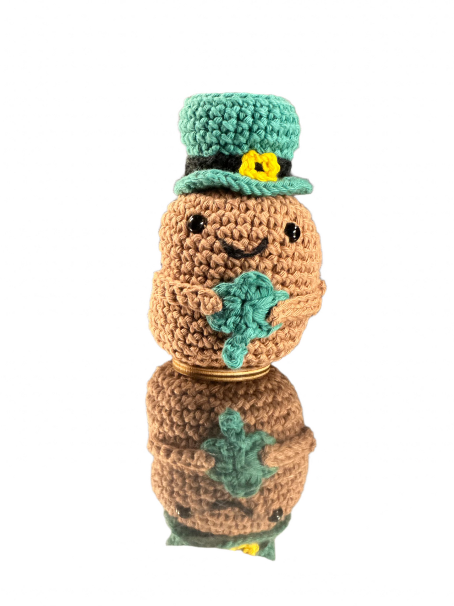 St Patricks Potato with Leprechaun hat and holding a shamrock