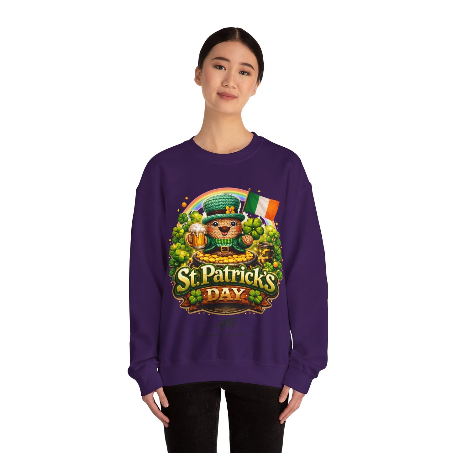 St. Patrick's Day Leprechaun Bear Crewneck Sweatshirt | Irish Shamrock Rainbow