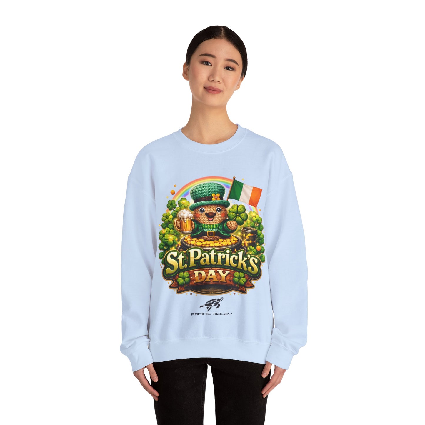 St. Patrick's Day Leprechaun Bear Crewneck Sweatshirt | Irish Shamrock Rainbow