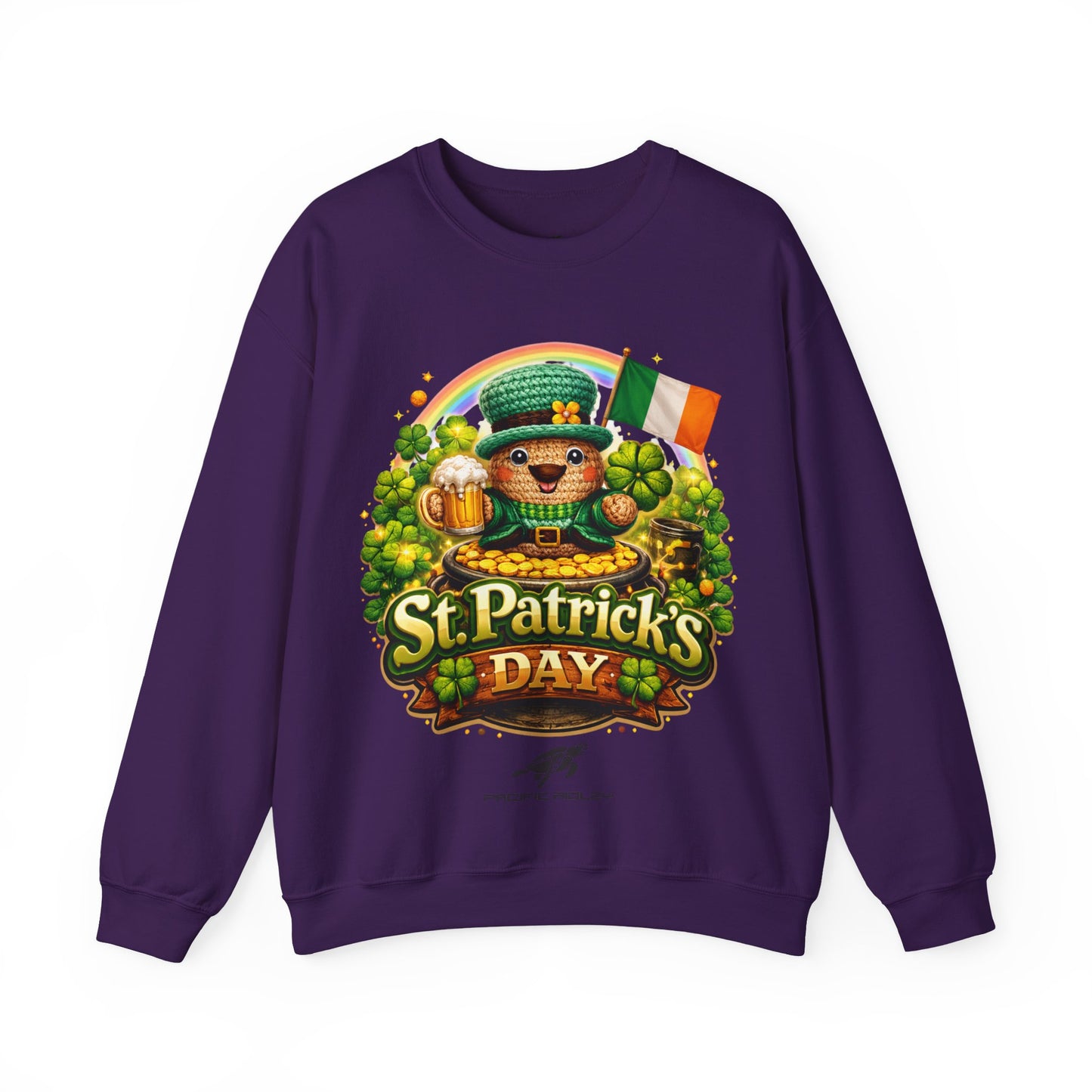 St. Patrick's Day Leprechaun Bear Crewneck Sweatshirt | Irish Shamrock Rainbow