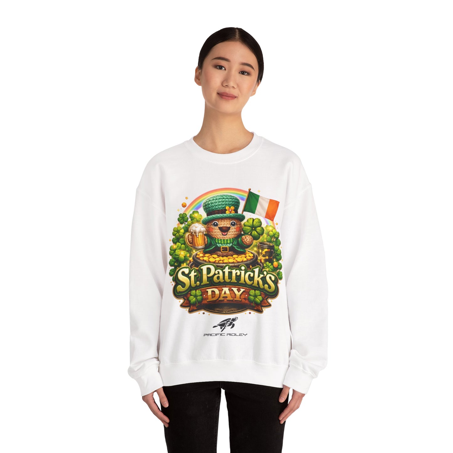 St. Patrick's Day Leprechaun Bear Crewneck Sweatshirt | Irish Shamrock Rainbow