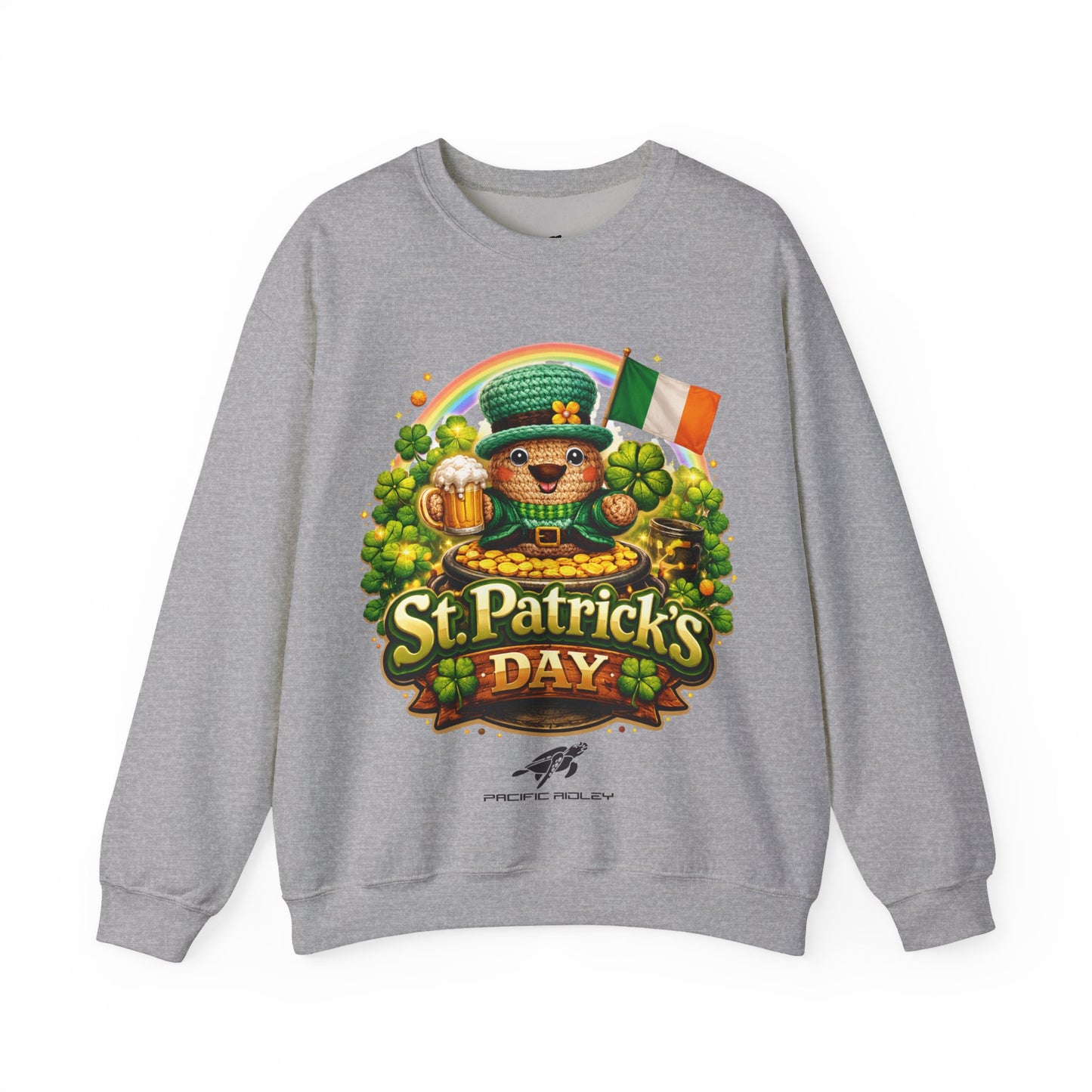 St. Patrick's Day Leprechaun Bear Crewneck Sweatshirt | Irish Shamrock Rainbow