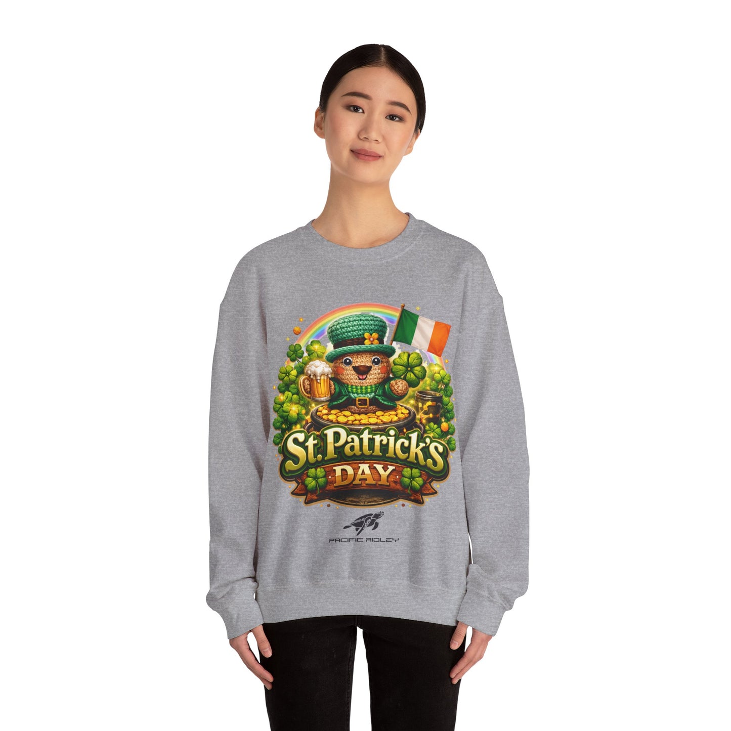 St. Patrick's Day Leprechaun Bear Crewneck Sweatshirt | Irish Shamrock Rainbow