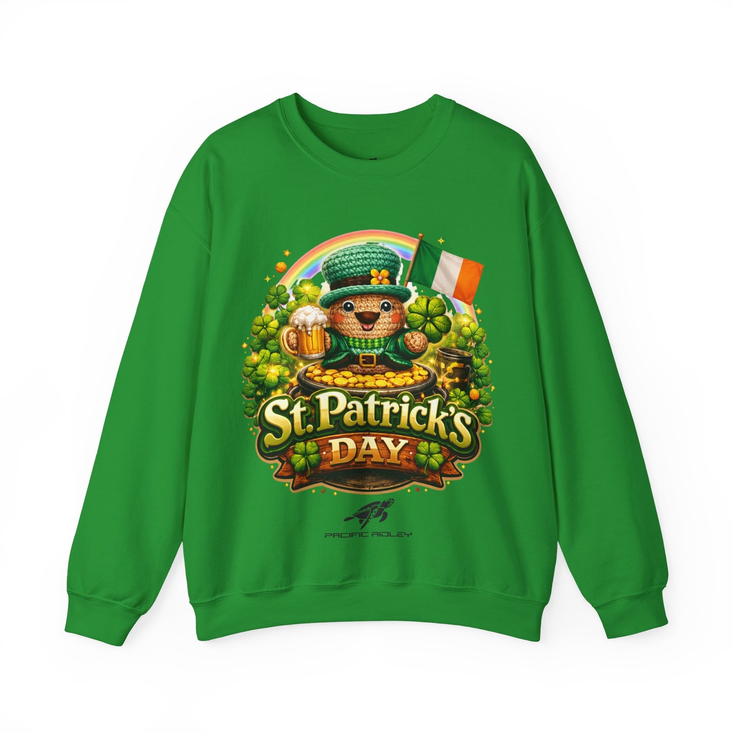 St. Patrick's Day Leprechaun Bear Crewneck Sweatshirt | Irish Shamrock Rainbow