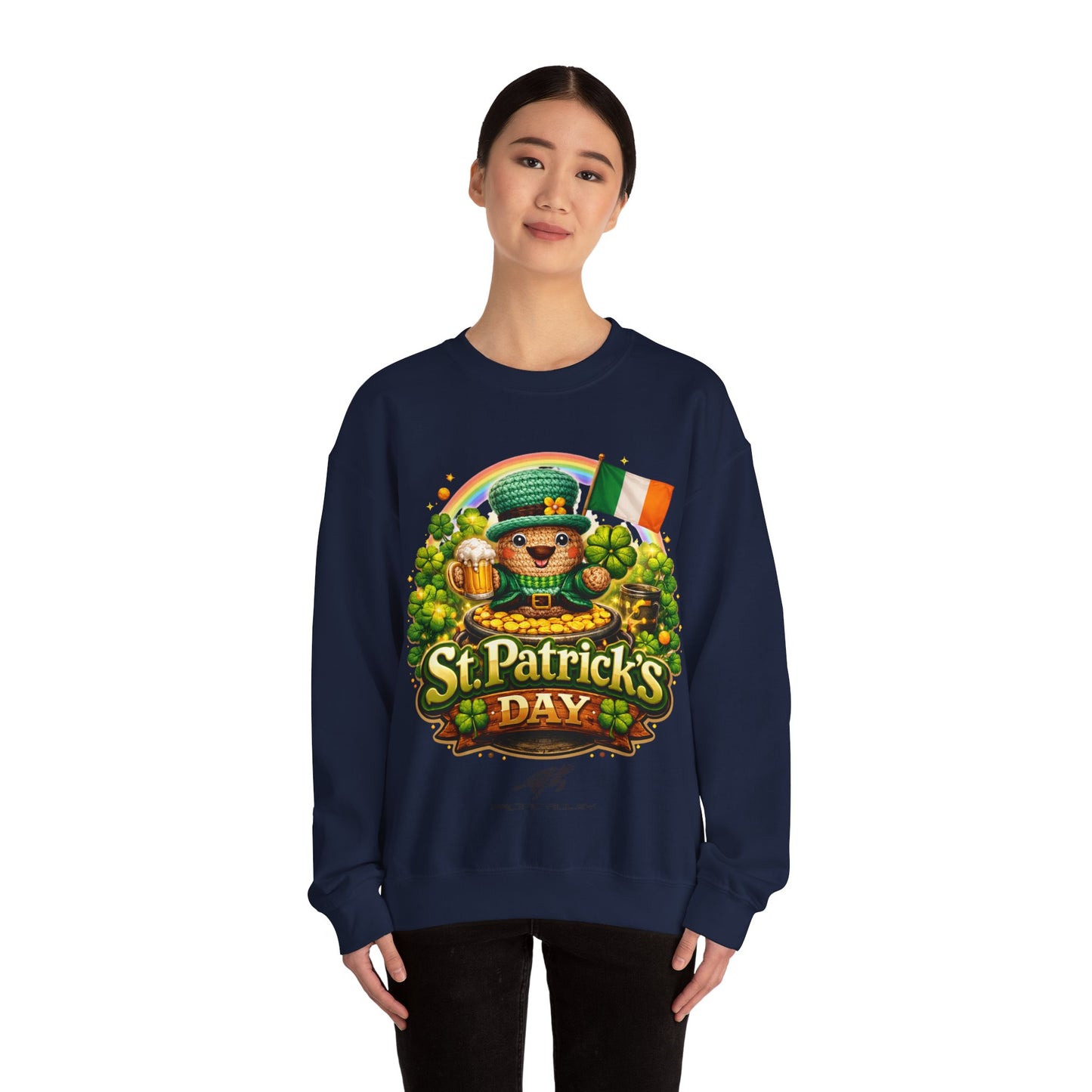 St. Patrick's Day Leprechaun Bear Crewneck Sweatshirt | Irish Shamrock Rainbow