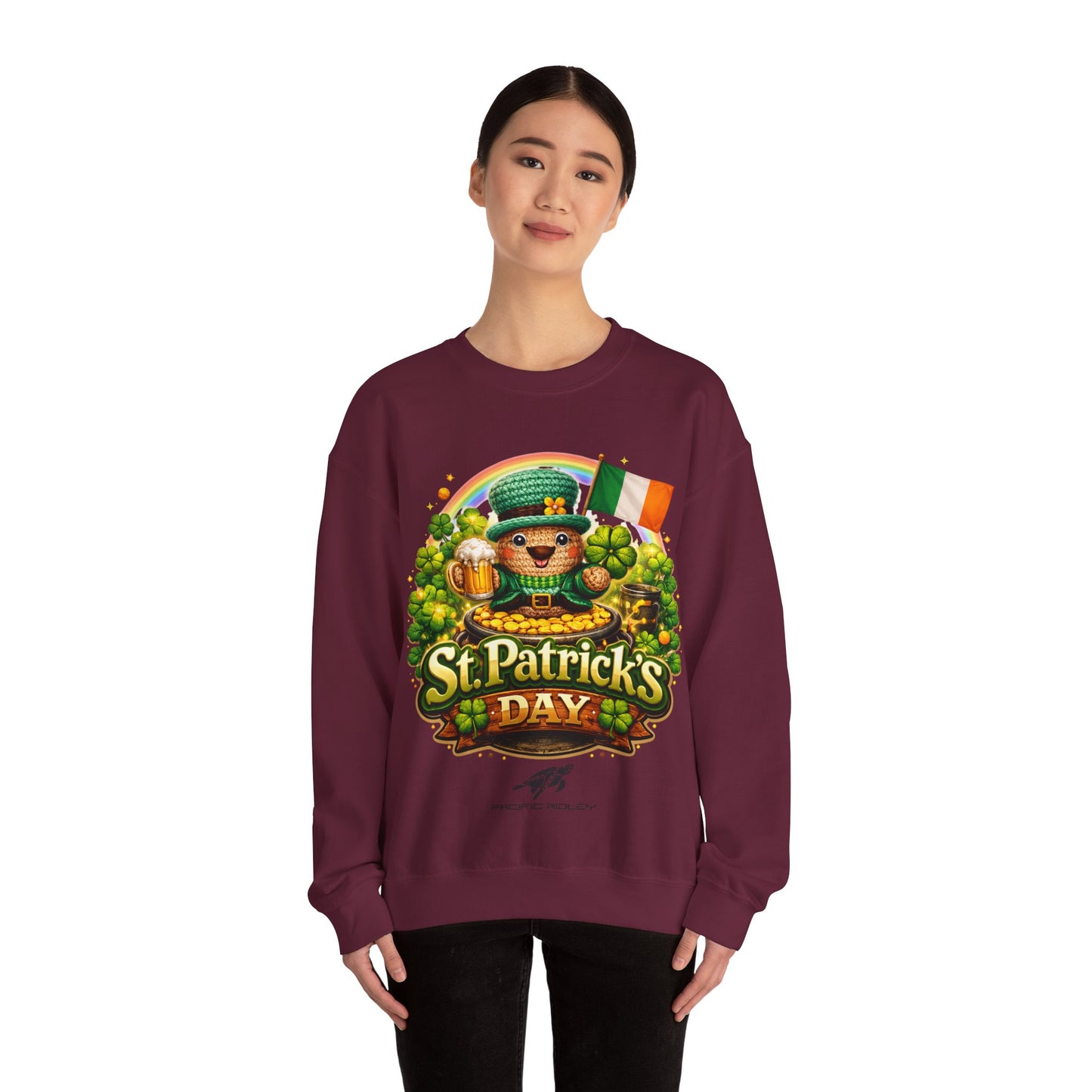 St. Patrick's Day Leprechaun Bear Crewneck Sweatshirt | Irish Shamrock Rainbow