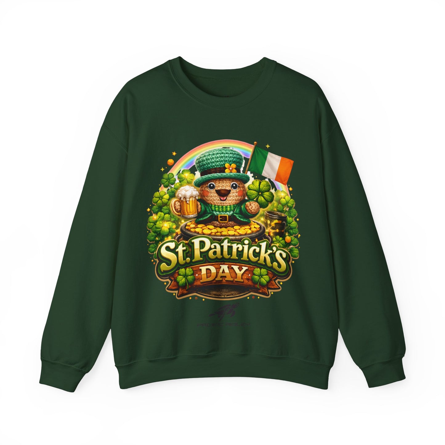 St. Patrick's Day Leprechaun Bear Crewneck Sweatshirt | Irish Shamrock Rainbow