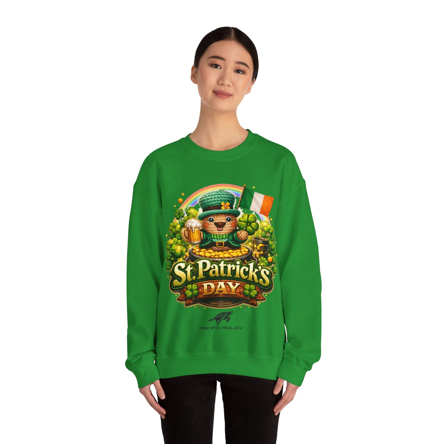St. Patrick's Day Leprechaun Bear Crewneck Sweatshirt | Irish Shamrock Rainbow