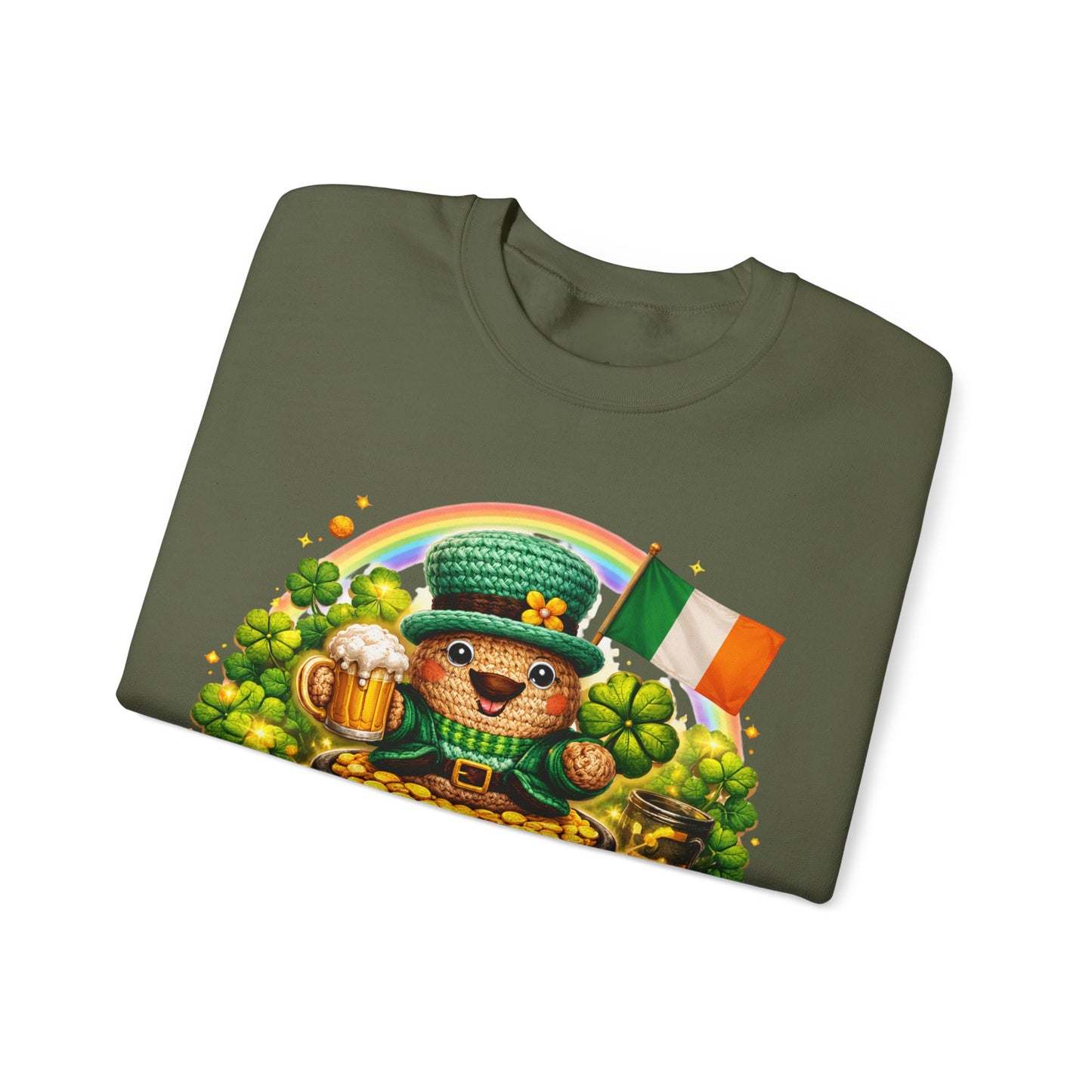 St. Patrick's Day Leprechaun Bear Crewneck Sweatshirt | Irish Shamrock Rainbow