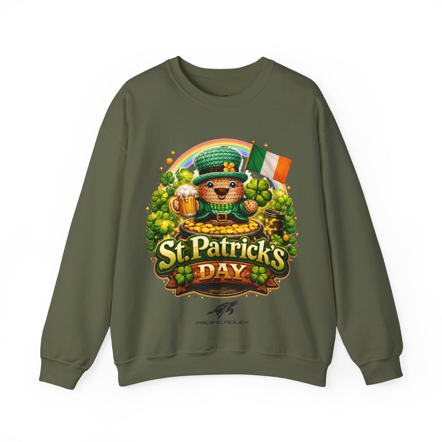 St. Patrick's Day Leprechaun Bear Crewneck Sweatshirt | Irish Shamrock Rainbow
