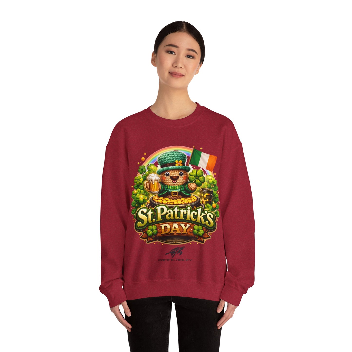 St. Patrick's Day Leprechaun Bear Crewneck Sweatshirt | Irish Shamrock Rainbow