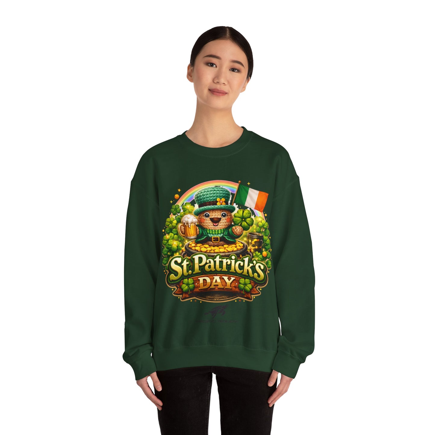 St. Patrick's Day Leprechaun Bear Crewneck Sweatshirt | Irish Shamrock Rainbow