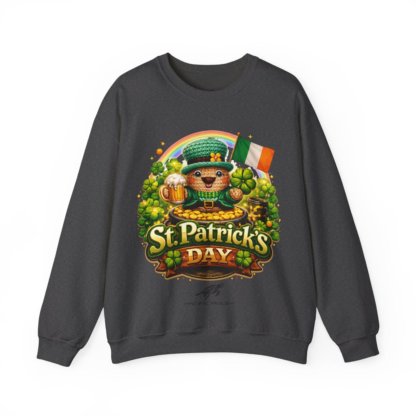 St. Patrick's Day Leprechaun Bear Crewneck Sweatshirt | Irish Shamrock Rainbow