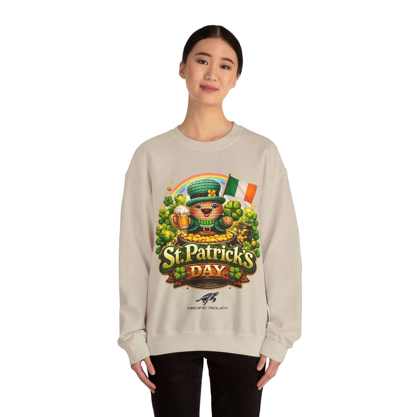 St. Patrick's Day Leprechaun Bear Crewneck Sweatshirt | Irish Shamrock Rainbow