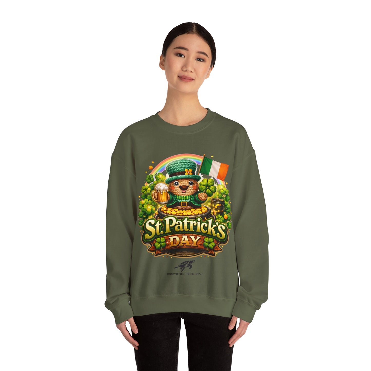 St. Patrick's Day Leprechaun Bear Crewneck Sweatshirt | Irish Shamrock Rainbow