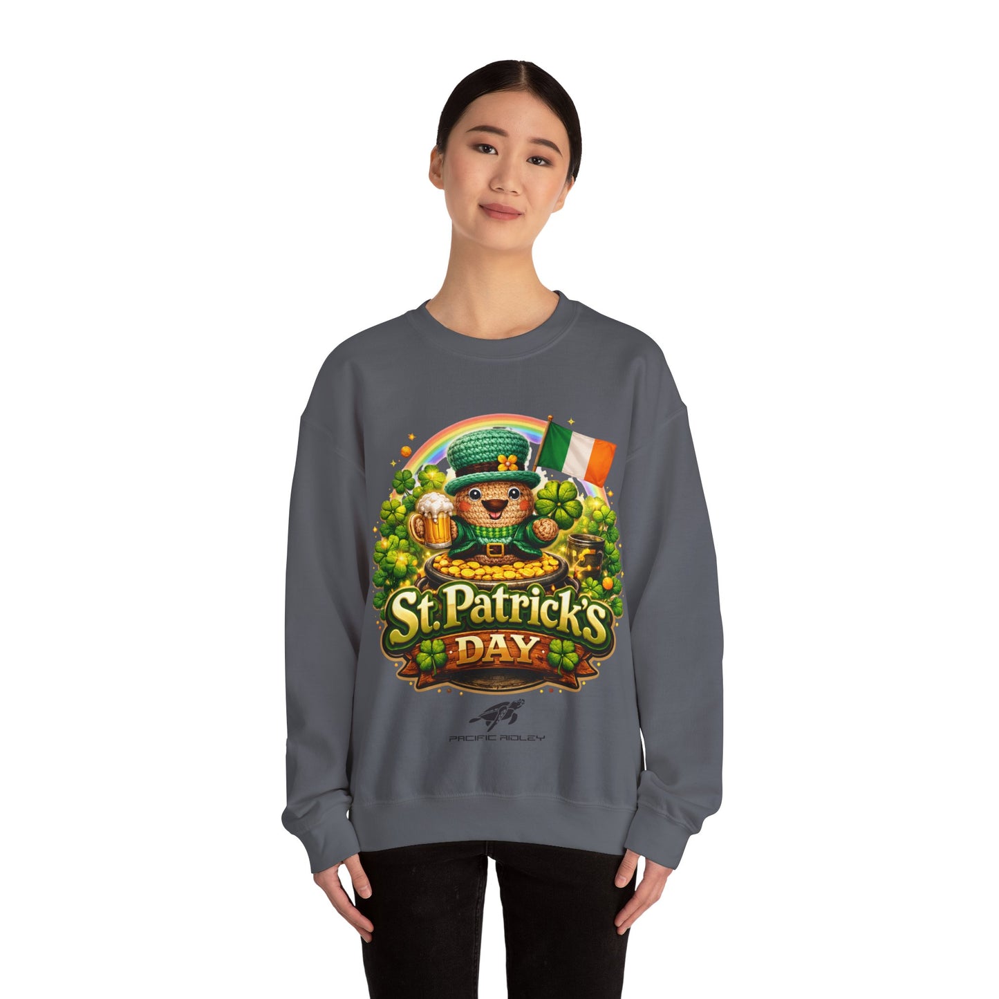 St. Patrick's Day Leprechaun Bear Crewneck Sweatshirt | Irish Shamrock Rainbow