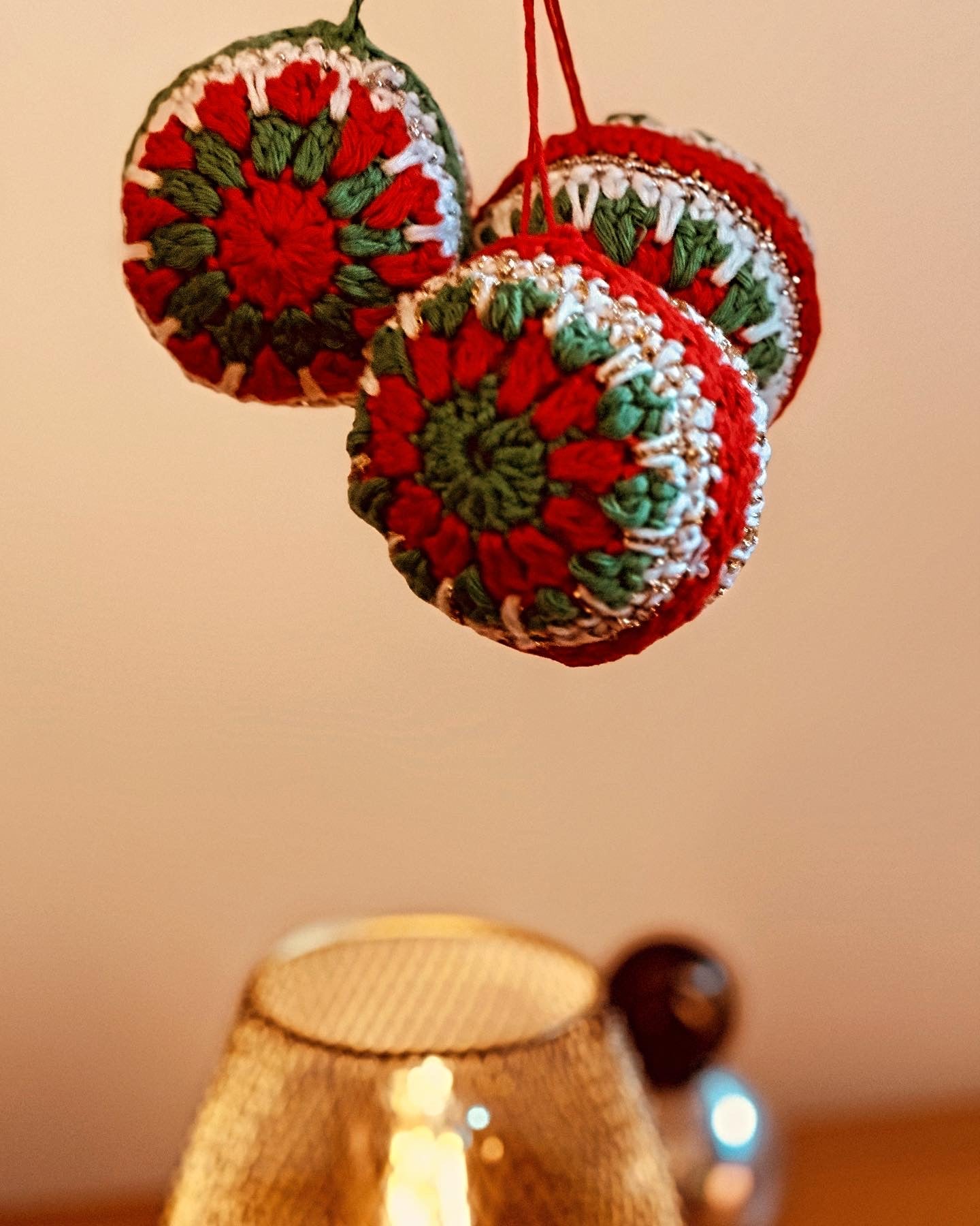 Christmas Crochet Baubles, cotton, eco friendly stuffing or card ball inside.