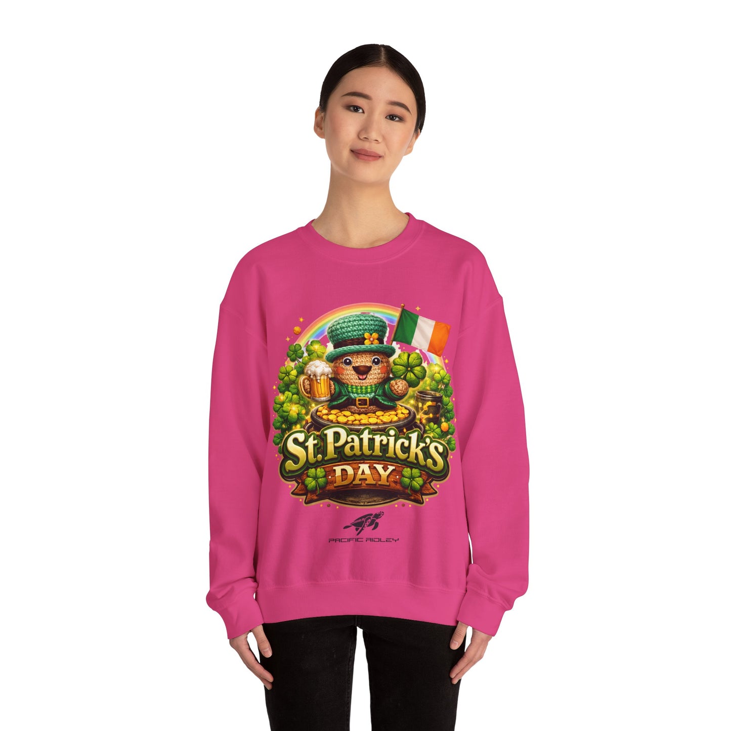 St. Patrick's Day Leprechaun Bear Crewneck Sweatshirt | Irish Shamrock Rainbow