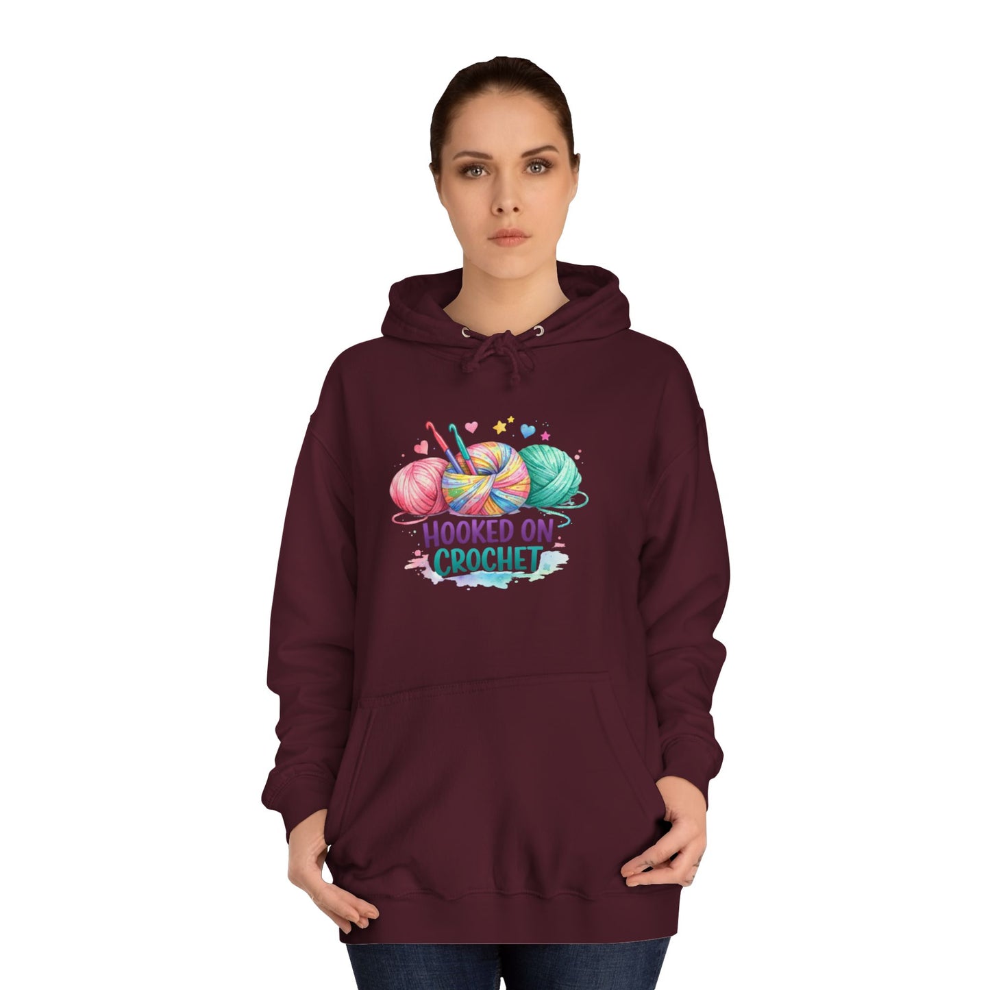 Hooked on Crochet Hoodie | Yarn Balls, Crochet Hooks, Colorful Craft