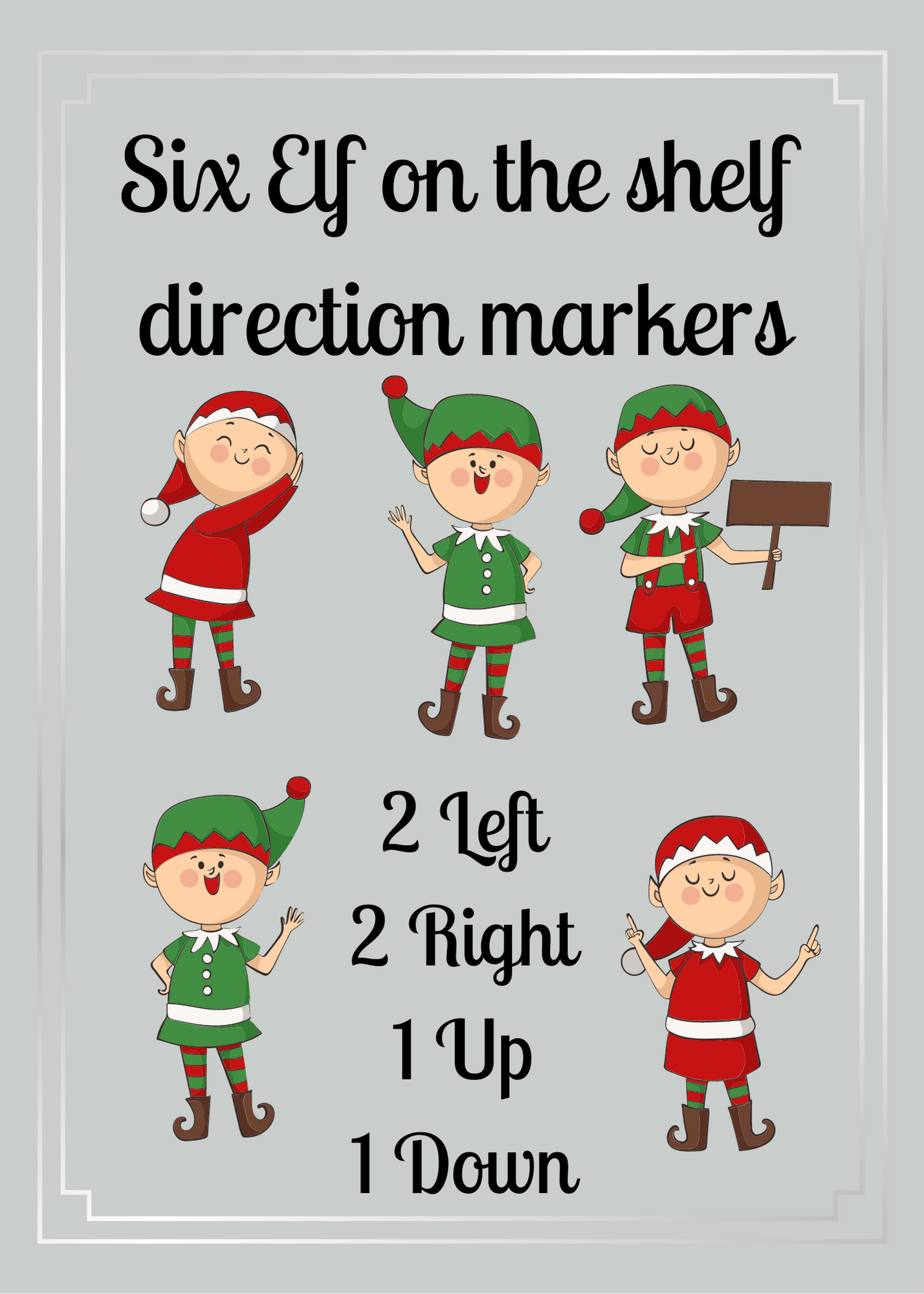 Six Find the Elf on the Shelf Direction Cards. Seeded paper or Plain card.