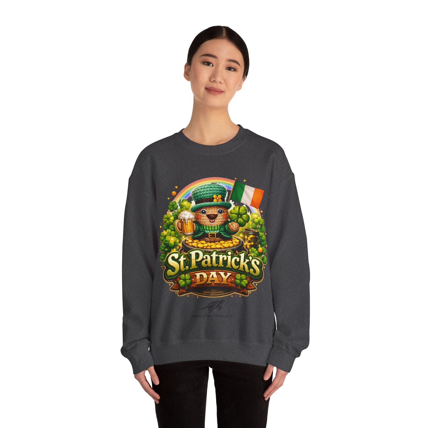 St. Patrick's Day Leprechaun Bear Crewneck Sweatshirt | Irish Shamrock Rainbow