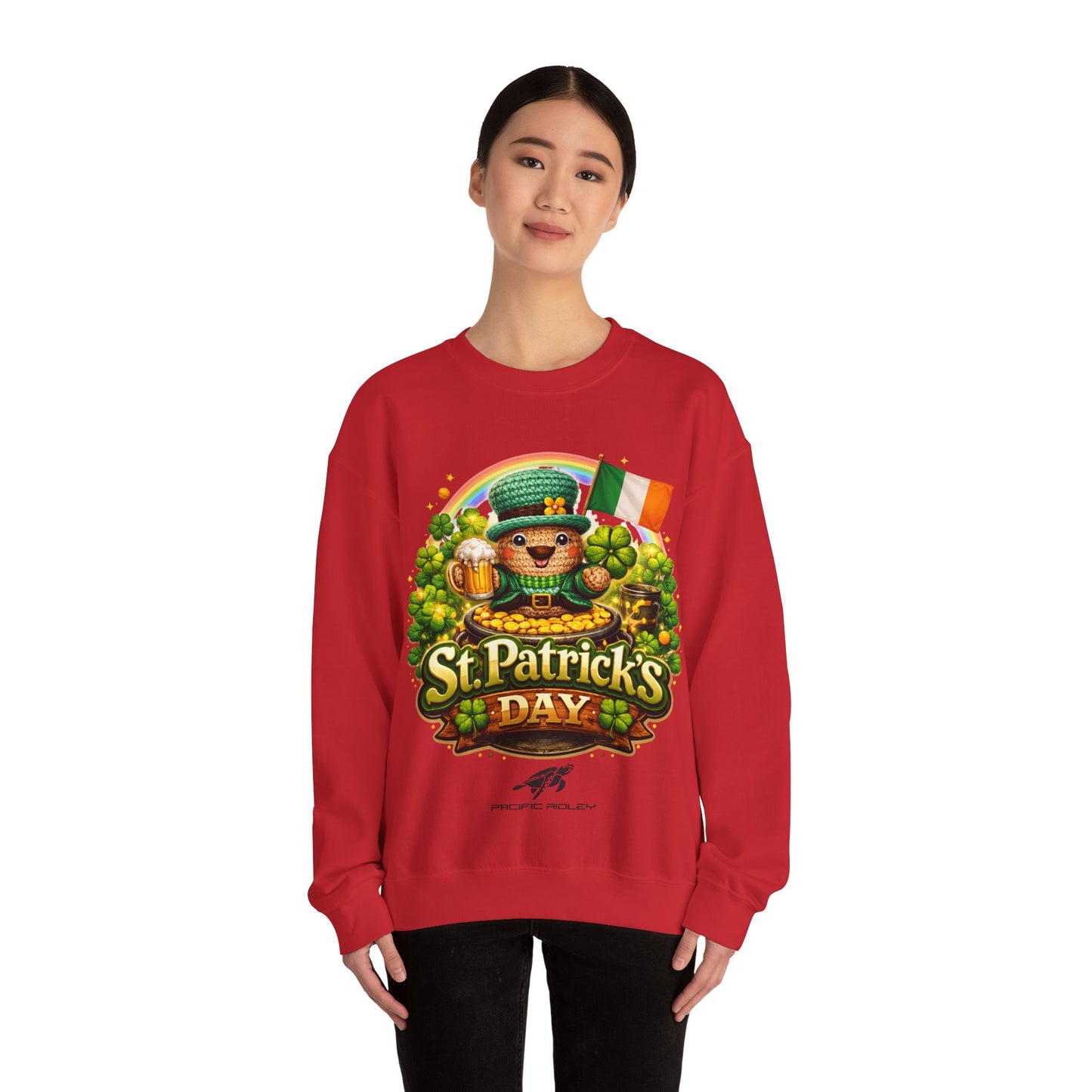 St. Patrick's Day Leprechaun Bear Crewneck Sweatshirt | Irish Shamrock Rainbow