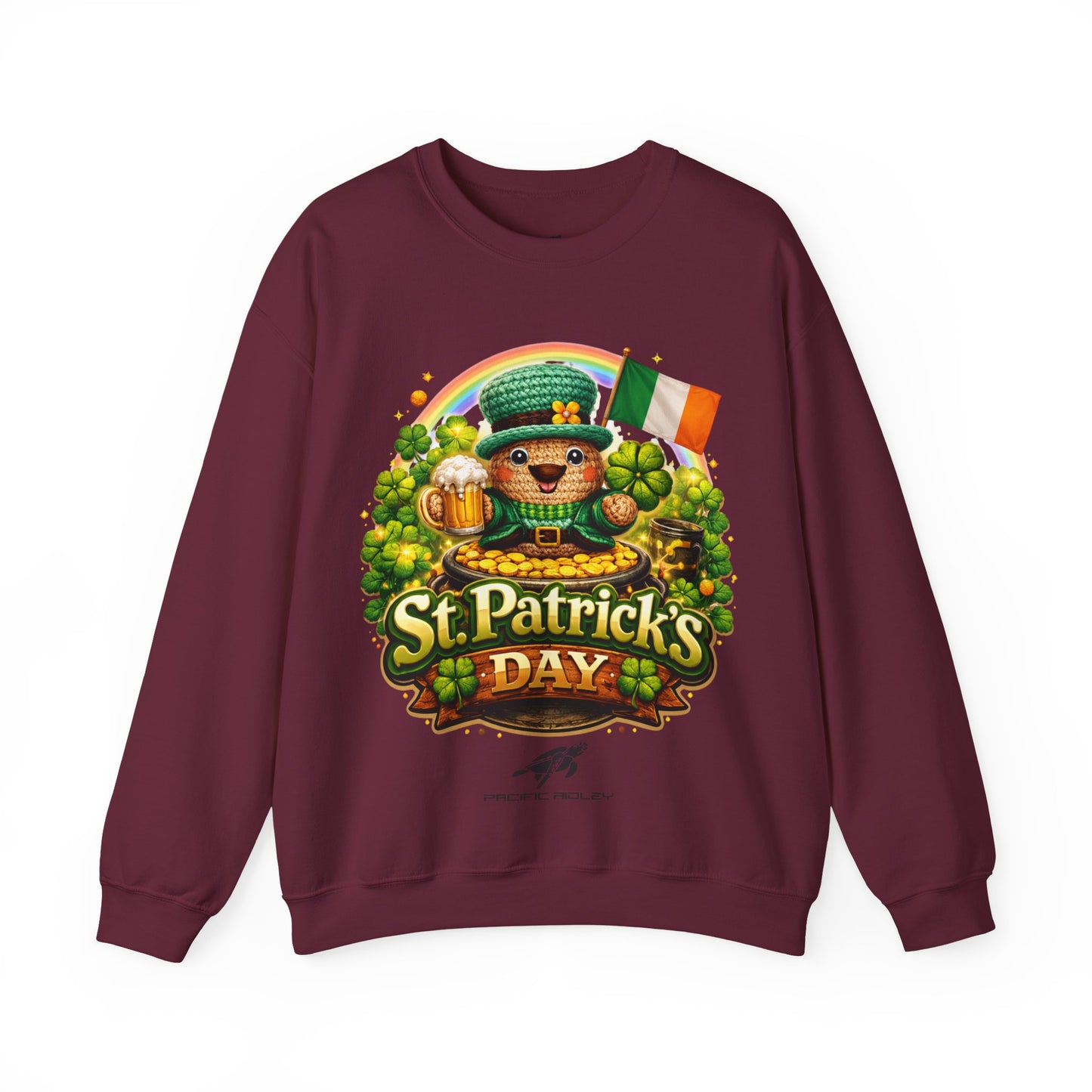 St. Patrick's Day Leprechaun Bear Crewneck Sweatshirt | Irish Shamrock Rainbow