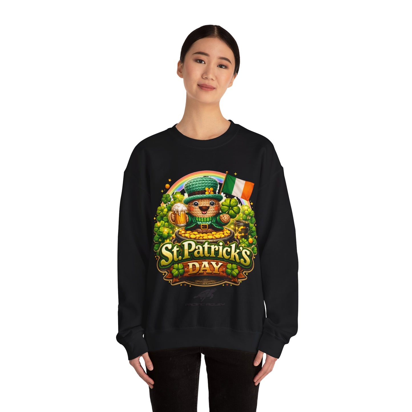 St. Patrick's Day Leprechaun Bear Crewneck Sweatshirt | Irish Shamrock Rainbow