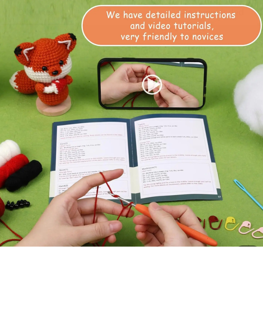 Crochet Kit, Amigurumi Reindeer for beginners