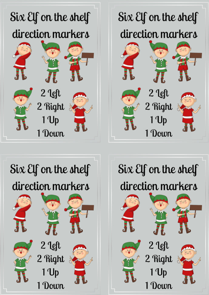 Six Find the Elf on the Shelf Direction Cards. Seeded paper or Plain card.