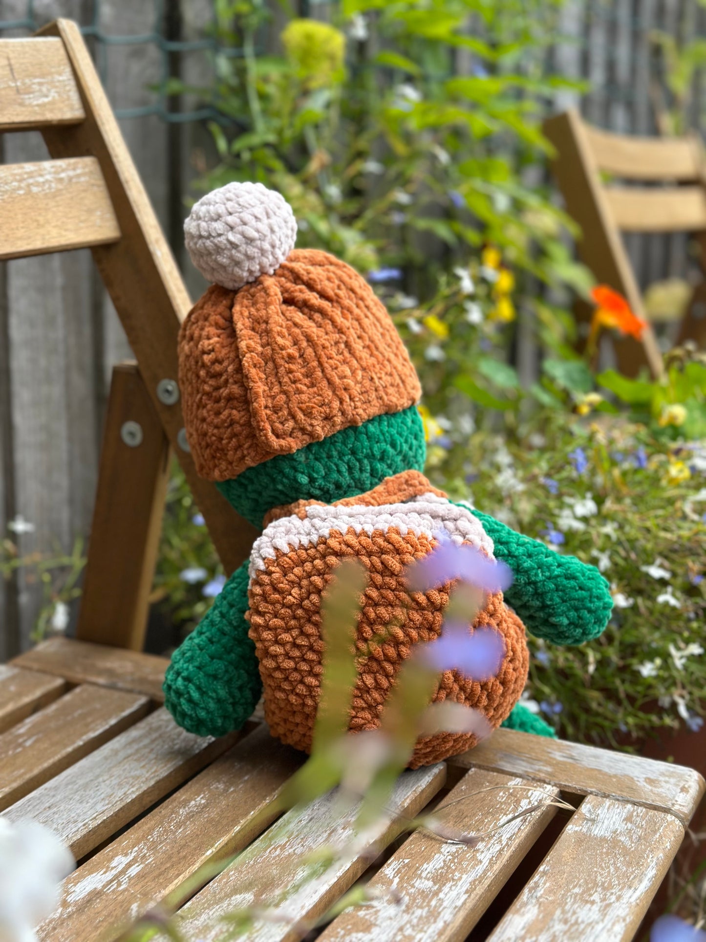 Pacific Ridley Jr Turtle, Chenille Yarn and Recycled stuffing