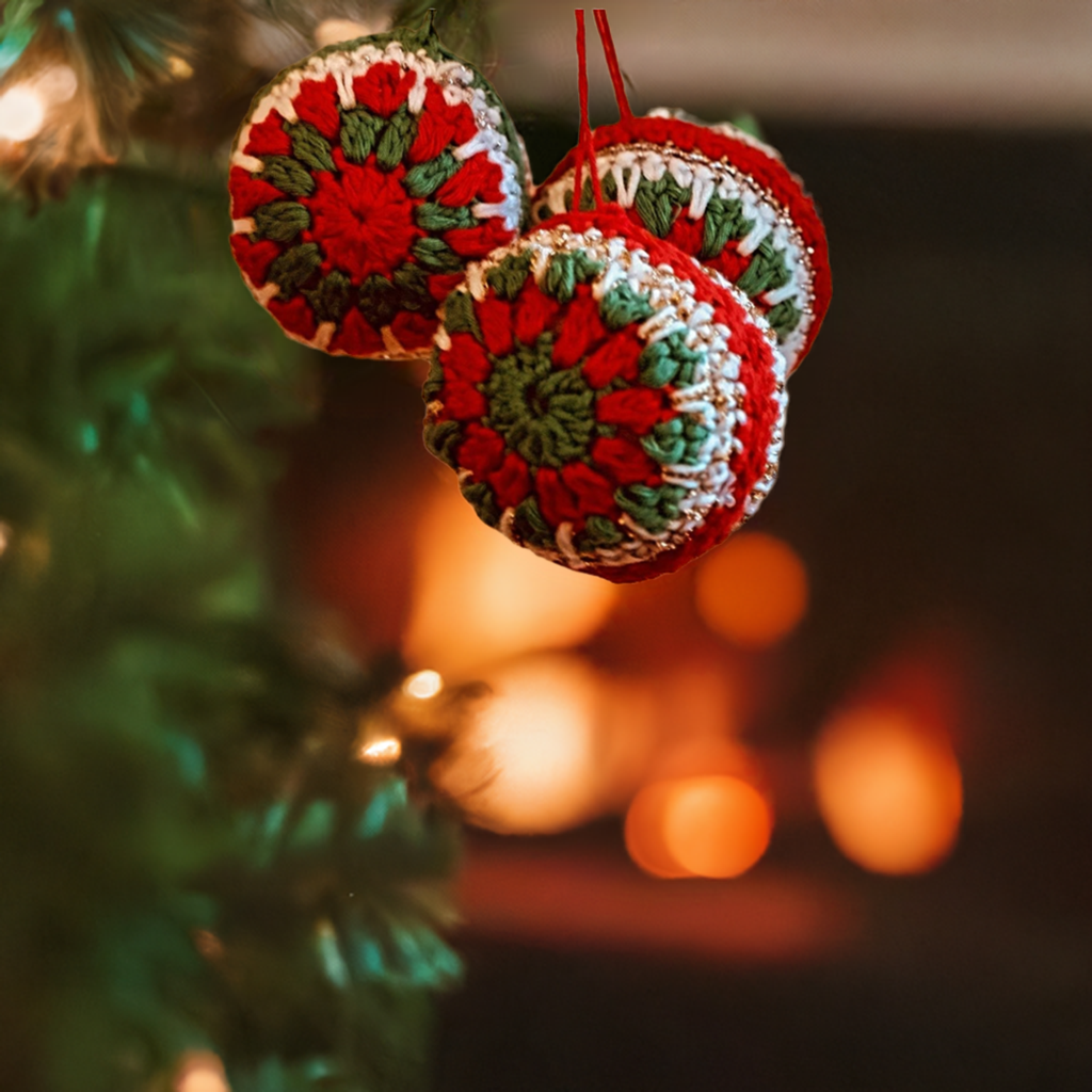 Christmas Crochet Baubles, cotton, eco friendly stuffing or card ball inside.