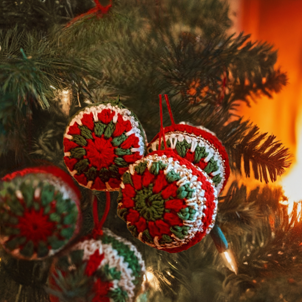 Christmas Crochet Baubles, cotton, eco friendly stuffing or card ball inside.