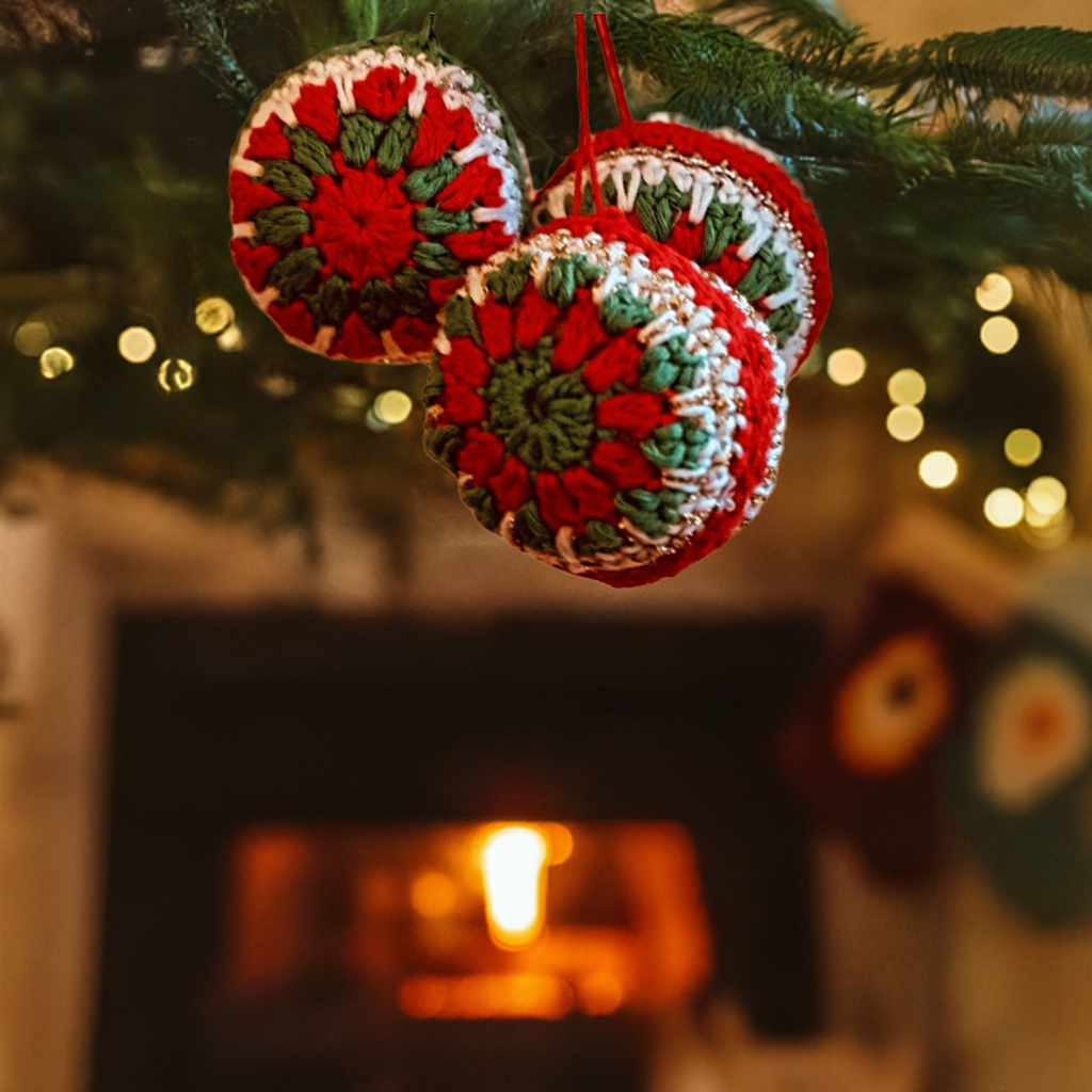 Christmas Crochet Baubles, cotton, eco friendly stuffing or card ball inside.