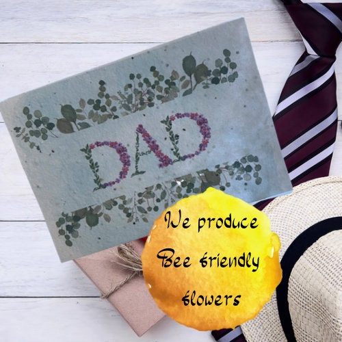 Seeded Father’s Day Cards,  produces 4 varieties of Bee Friendly Flowers, Basil, baby’s Breath, Poppy’s, sweet Alyssum, reuseable