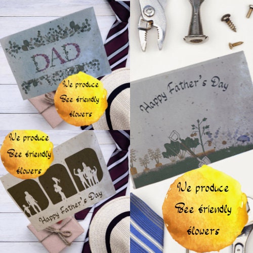 Seeded Father’s Day Cards,  produces 4 varieties of Bee Friendly Flowers, Basil, baby’s Breath, Poppy’s, sweet Alyssum, reuseable