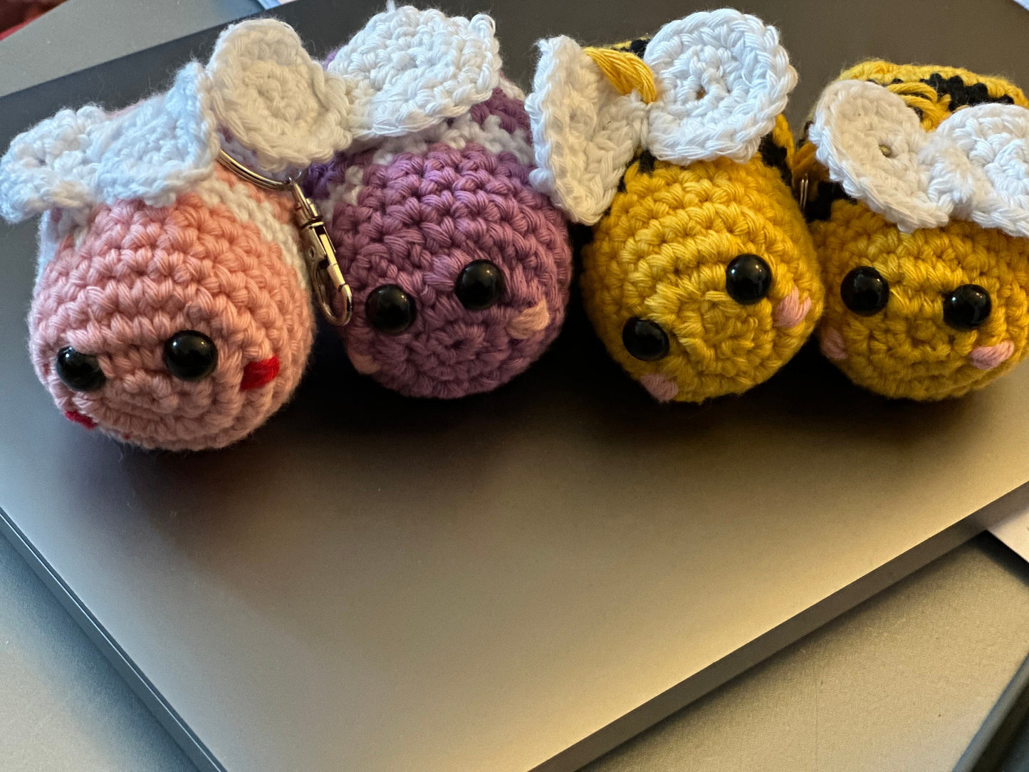 Crochet Chenile Bees. Crochet cotton Bee keychains, gifts, can be attached to bags, cuddly, stocking filler, friendship, amigurami, comfort