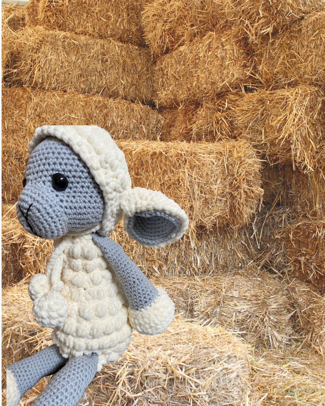 Jumping Jane Lamb, crochet lamb, handmade, cotton and chenille, farmyard animal, cute